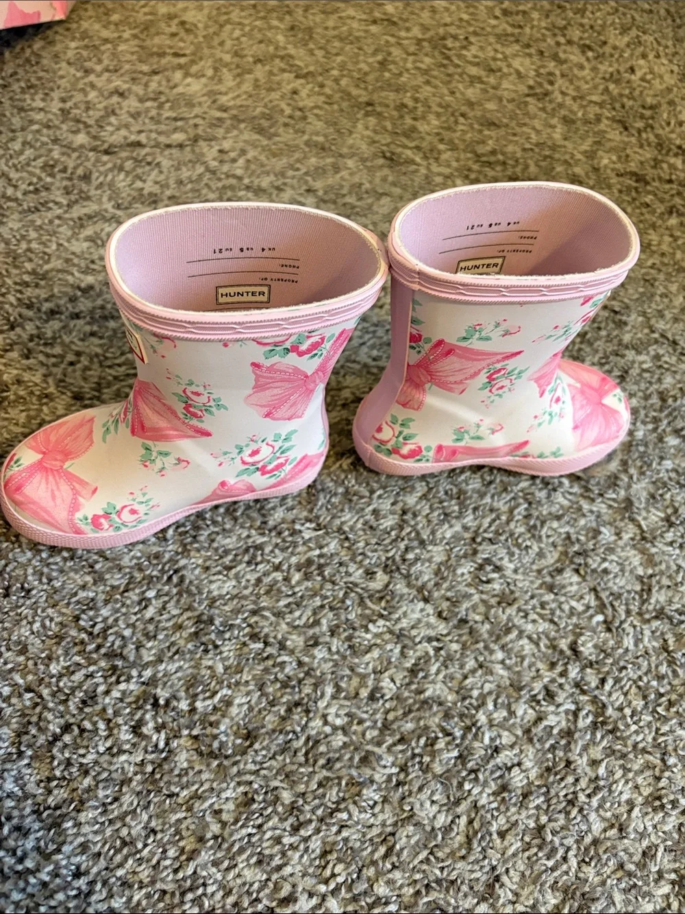 Hunter x LoveShackFancy Pink Floral Bow Rain Boots size 5T